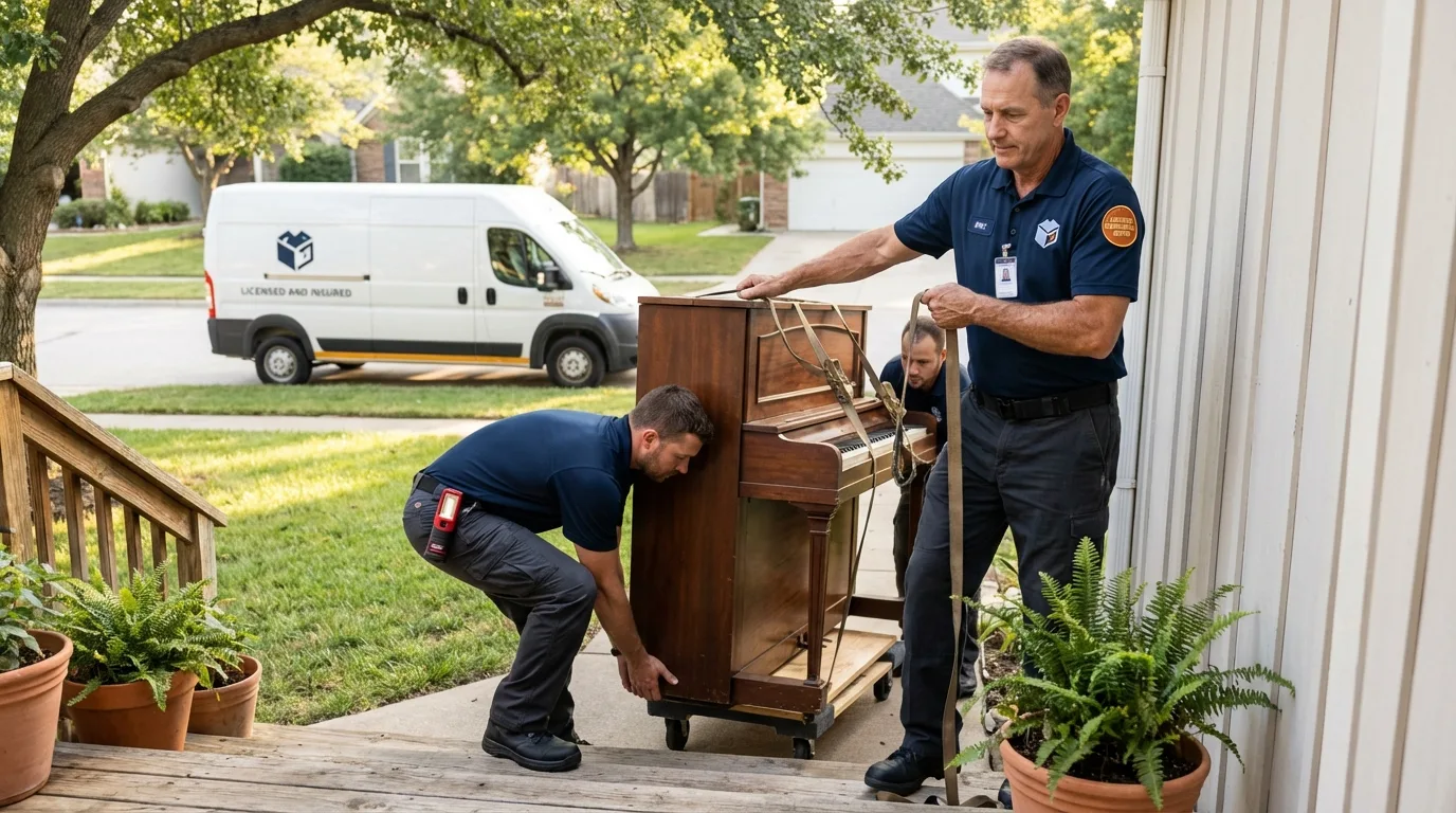 Licensed piano movers securing grand piano in Prairie View, TX